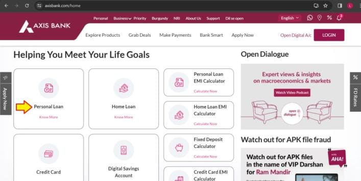 Axis Bank Personal Loan apply online