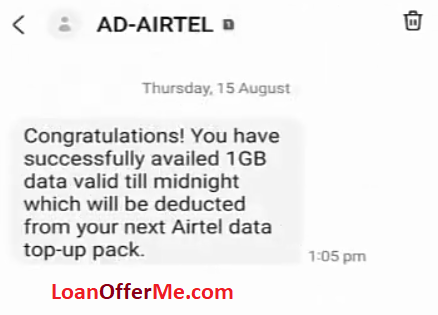 airtel emergency data loan code