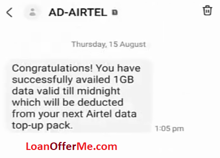 how to take 1gb loan in airtel